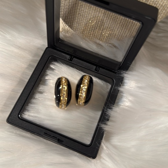 Dior Vintage Black and Gold Rhinestone Clip-on Earrings - Picture 2 of 7
